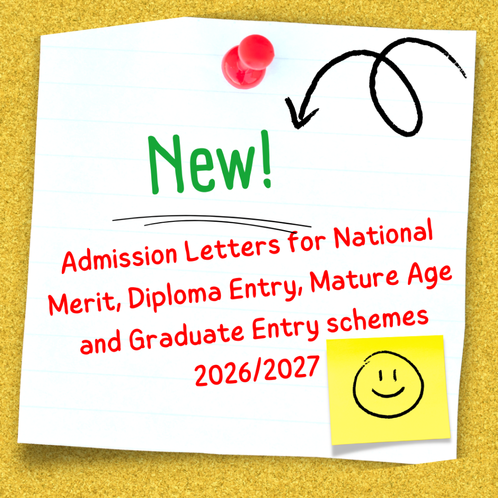 Admission Letters for National Merit, Diploma Entry, Mature Age and Graduate Entry schemes 2026/2027