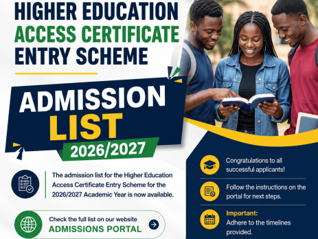 Higher Education Access Certificate Entry Scheme Admission List 2026/2027