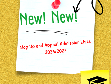 Mop Up Admission and Appeal List 2026/2027